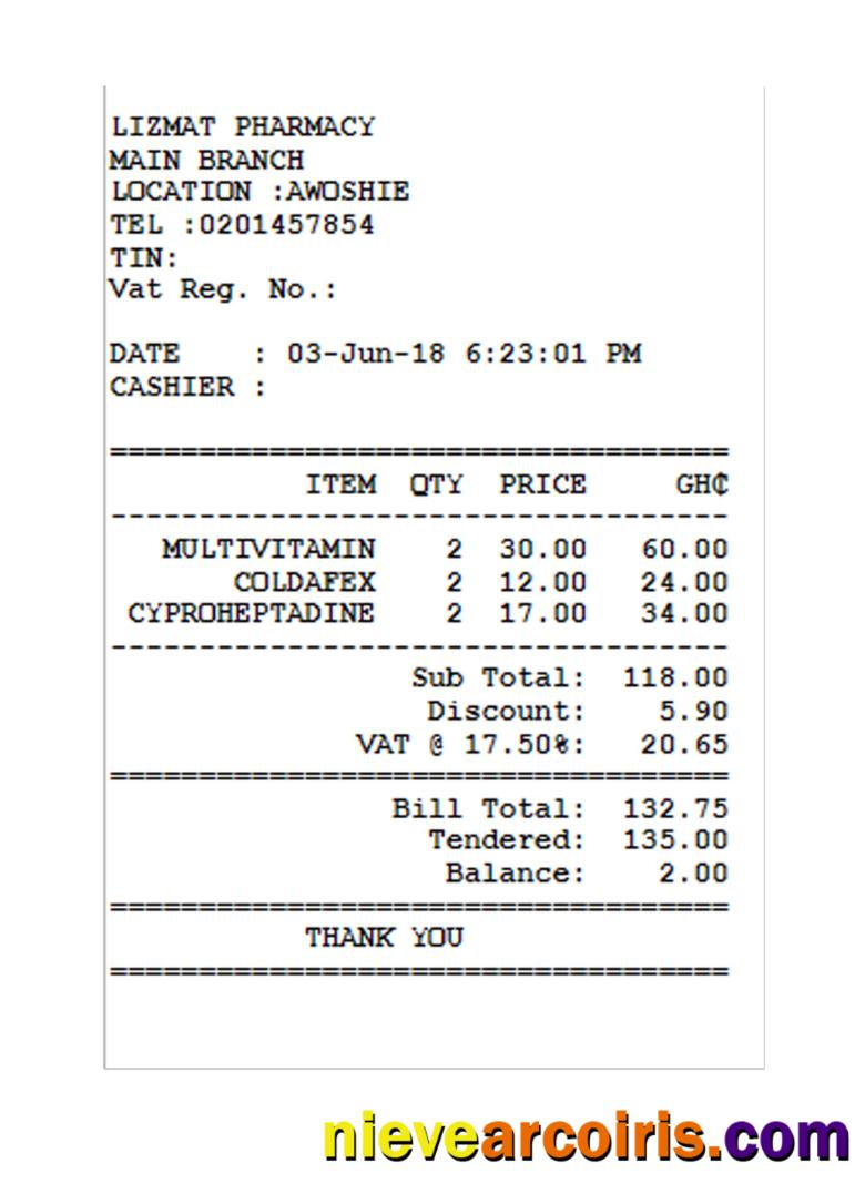 LIZMAT PHARMACY receipt